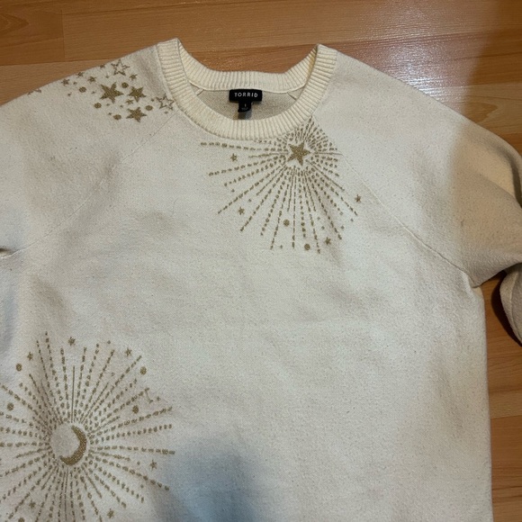 Torrid Cream Sweater with Gold Celestial Design - Picture 6 of 10